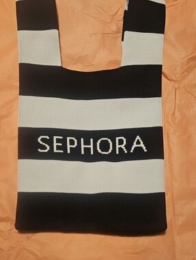 Sephora Black and White Striped Knit Tote